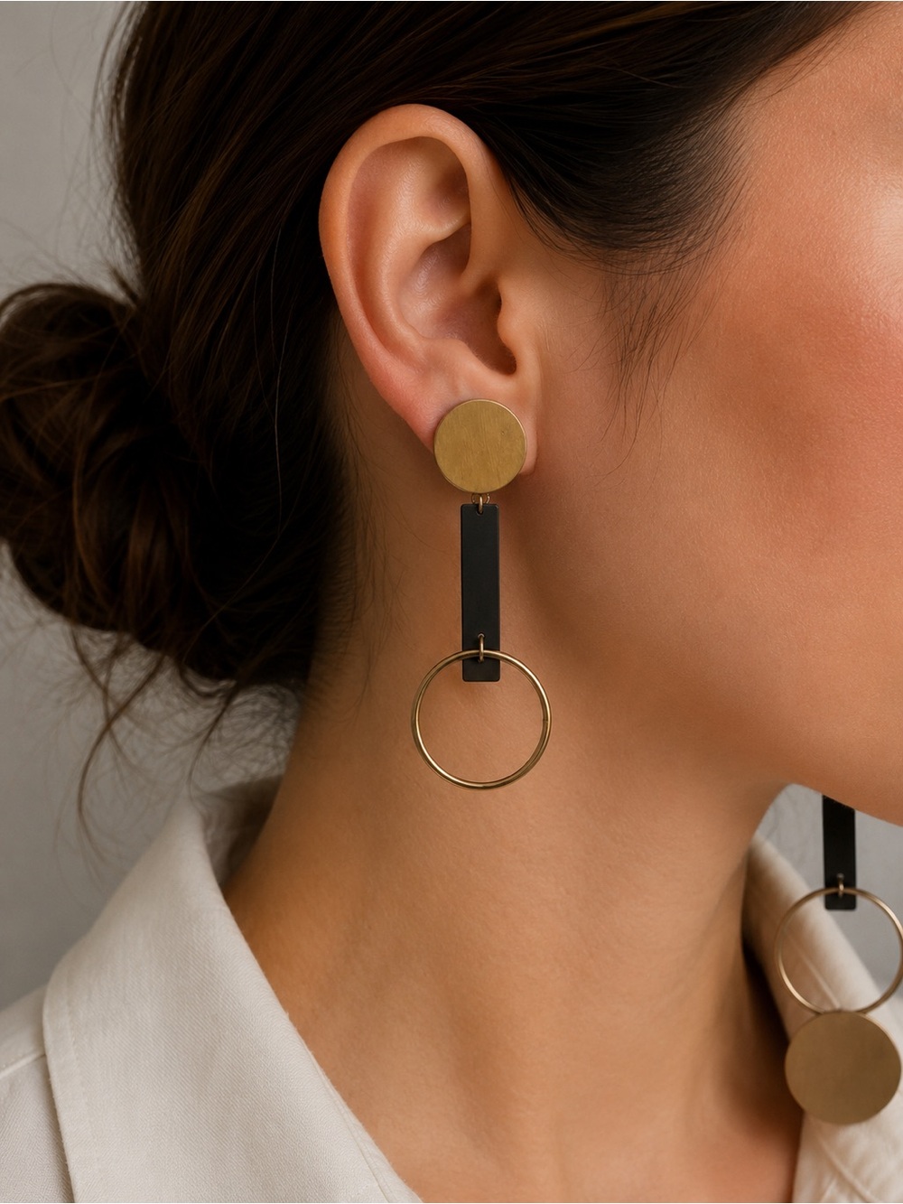 Gold Geometric Drop Earrings - Elegant Circle & Disc Design